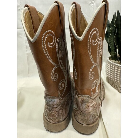 TWISTER "Elizabeth" Leather Boots Girl Size 1 Brown Swirl design floral embossed - Picture 2 of 5